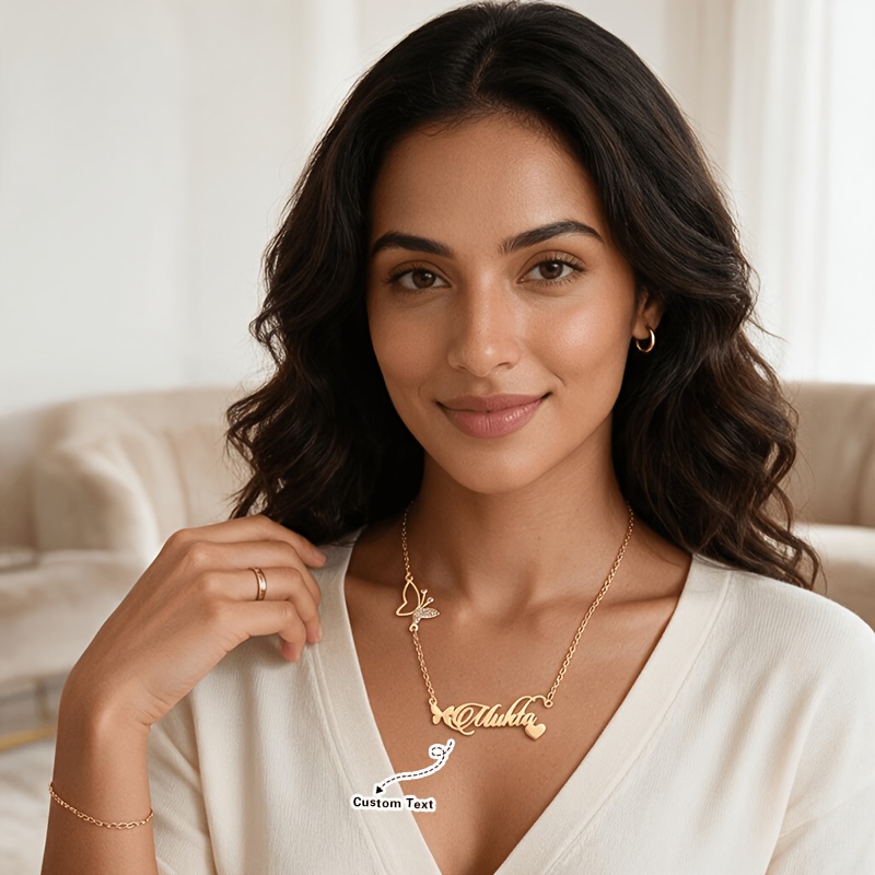 Premium Gemstone Inlay Butterfly Letter Necklace, Unique Gift